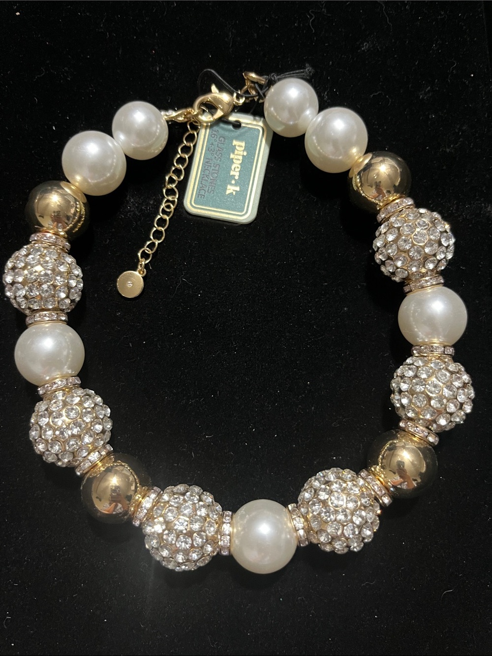 Piper Gold, White & Crystal Beaded necklace